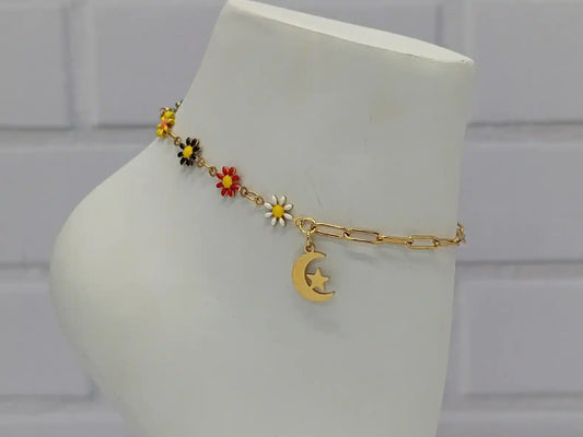 TOBILLERA LUNA CON FLORES