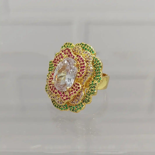 ANILLO FLOR CON PIEDRA GRANDE Y MICROCIRCONES