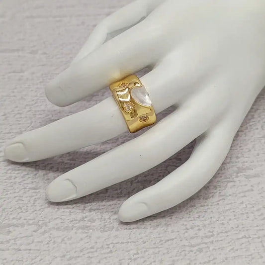 ANILLO CON PIEDRA NACAR Y MICROCIRCONES