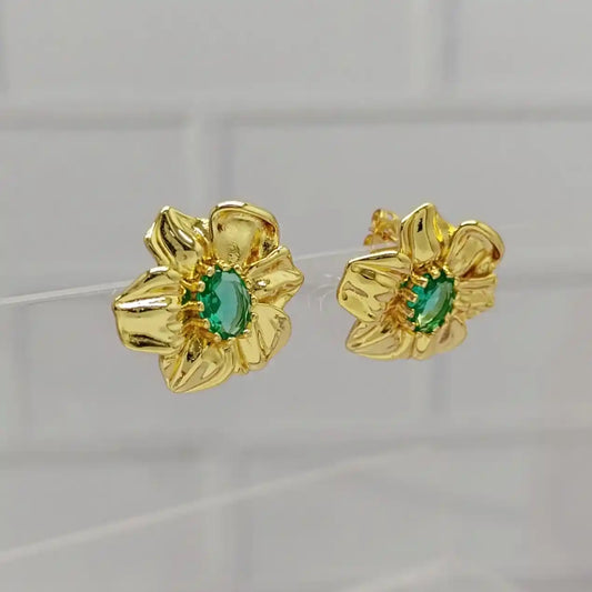 ARETE FLOR CON PIEDRA VERDE